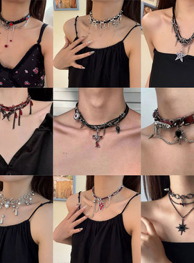 Beaded Cross Pendant Collarbone Necklace Dark Gothic Jewelry