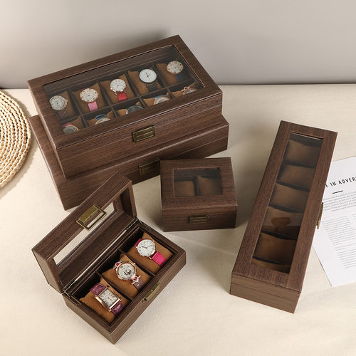 Watch box wooden vintage jewelry storage display grids case