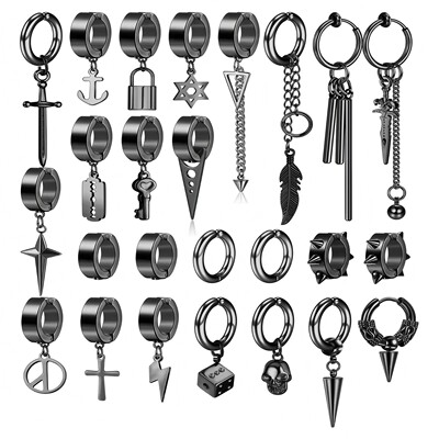 6 Pairs of Magnetic Stud Earrings Men and Women Black Magnet