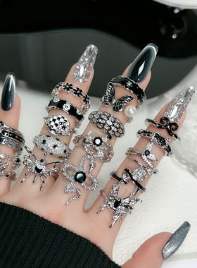 punk rock joint ring set black rings female 黑戒指女朋克摇滚