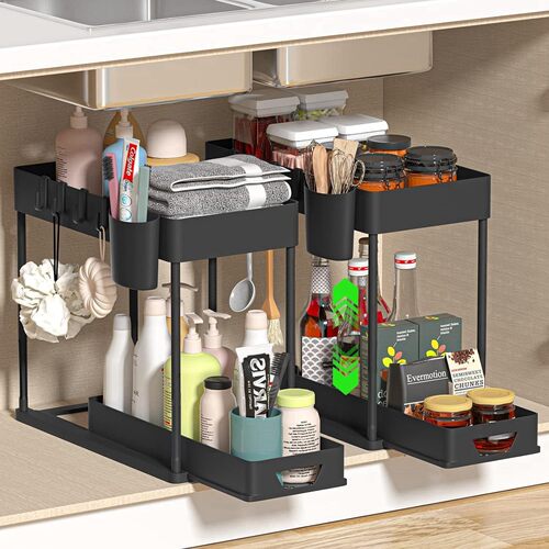Under Sink Organizer Pull Out Cabinet Storage Shelves