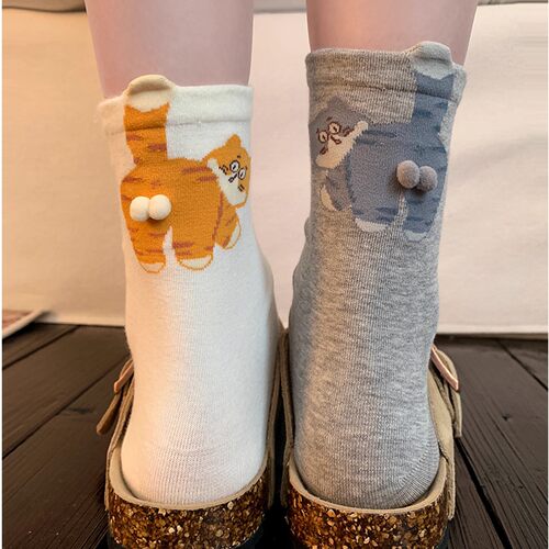1pcs Funny Abstract 3D Cat Butt Mid-Tube Socks Cartoon Quirk