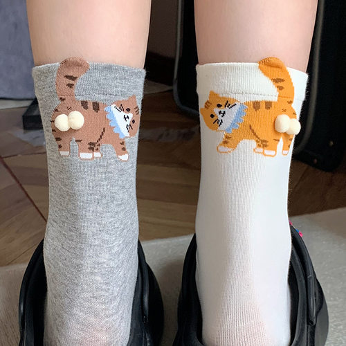 1pcs Funny Abstract 3D Cat Butt Mid-Tube Socks Cartoon Quirk