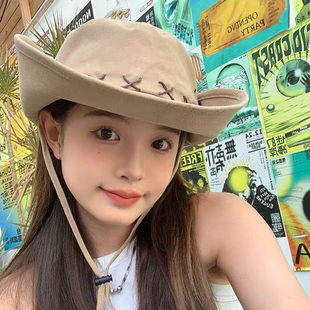 旅游登山帽子女夏季户外遮阳帽女防晒防紫外线大檐西部牛仔帽男款