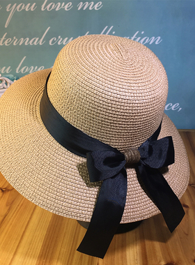 蝴蝶结渔夫草帽女夏小清新遮阳百搭旅游帽子女韩版欧潮时尚沙滩帽