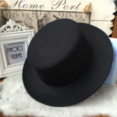潮休闲百搭舞台帽子男演出平顶礼帽女 韩版 英伦黑色毛呢帽男士 时尚
