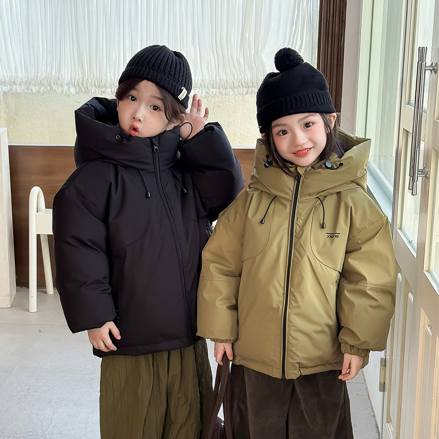 韩版连帽羽绒服冬装新款儿童休闲白鸭绒三防加厚外套中大童男女童