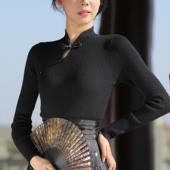 打底衫 秋冬款 黑 汉服马面裙上衣搭配显瘦长袖 修身 新中式 国风针织衫