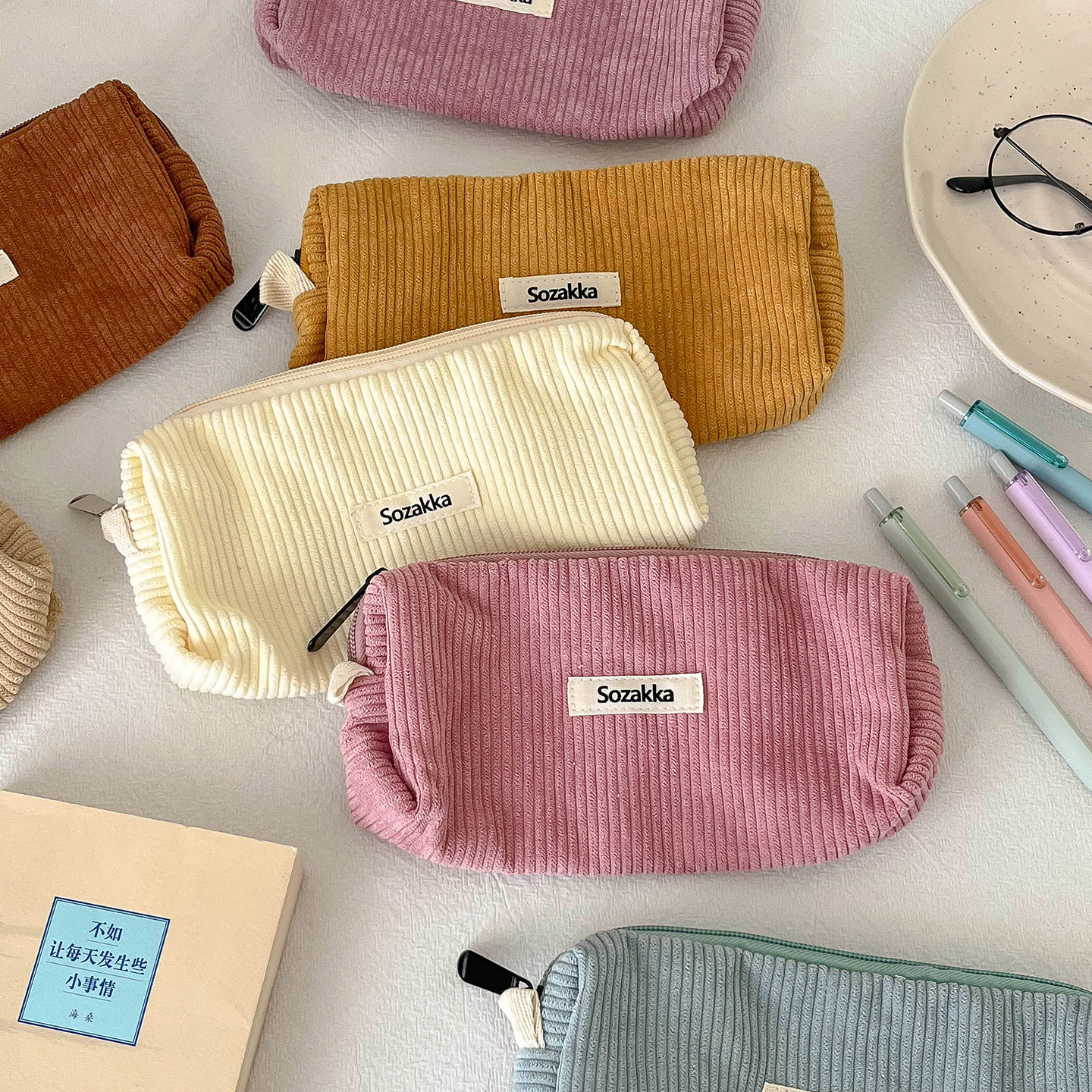 复古文艺灯芯绒笔袋森系文具袋