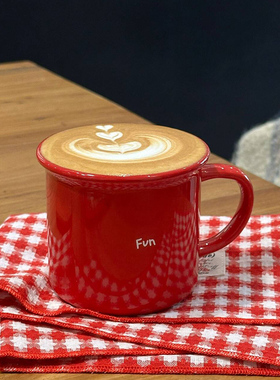 Fun红色陶瓷咖啡杯 喜庆设计感马克杯水杯新年圣诞节闺蜜伴手礼物