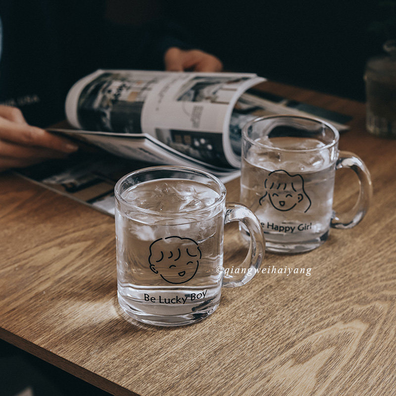 蔷薇海洋 情侣头像玻璃杯 珍惜琐碎日常 男孩女孩水杯 寝室牛奶杯