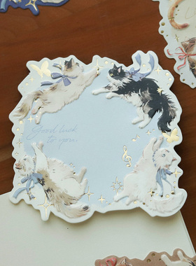 蔷薇海洋 猫咪浮雕烫金便签纸 可爱喵星人异形留言纸手帐装饰素材