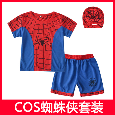 六一儿童蜘蛛侠夏款短袖spiderman套装表演cos男童英雄联盟演出服