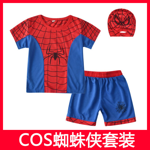 六一儿童蜘蛛侠夏款短袖spiderman套装表演cos男童英雄联盟演出服