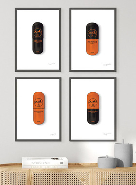 奢侈时尚复古怀旧海报品牌装饰画有框挂画墙壁框橙色设计店铺美式