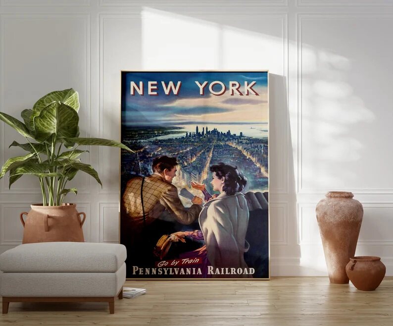 装饰画有框挂画墙壁画复古怀旧美式旅行海报纽约NEWYORK