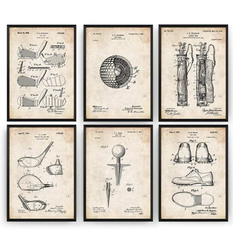 装饰画有框挂画墙壁体育高尔夫球 球杆复古怀旧英文海报golf