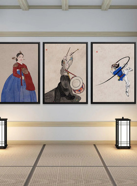 装饰画有框挂画墙壁画韩国朝鲜族舞蹈服装文化海报烤肉店冷面