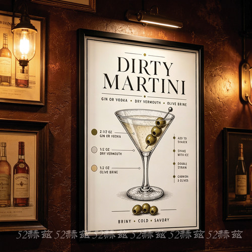 WHISKEY MARTINI经典鸡尾酒海报复古调酒吧台装饰画威士忌马天尼
