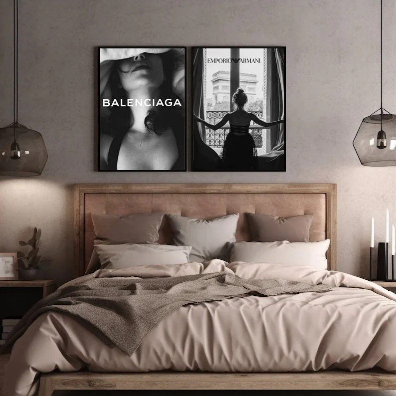 时尚品牌服饰店铺摄影黑白复古怀旧欧美海报装饰画有框挂画墙壁