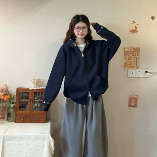 韩版刺绣连帽开衫卫衣男女款早秋新款chic上衣慵懒松弛感夹克外套