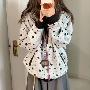 美式满印星星连帽卫衣女秋冬季韩系慵懒风oversize小众设计感外套