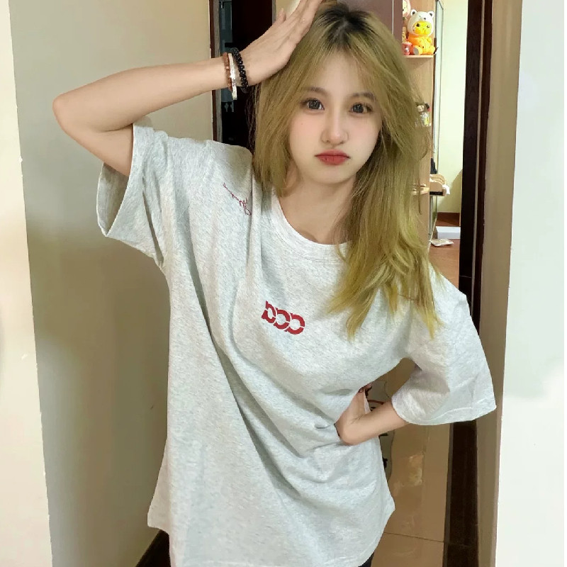美式重磅白灰色字母刺绣短袖t恤女夏季2026新款宽松纯棉圆领上衣