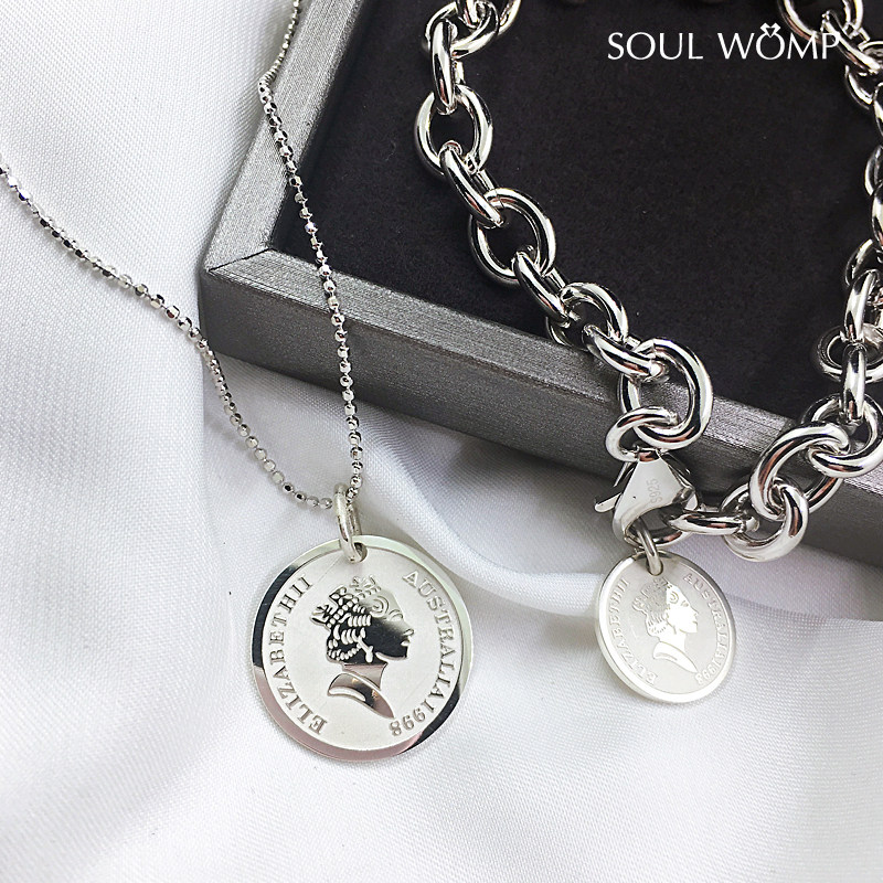 925纯银伊丽莎白女王女皇头像定制纪念金银币吊坠项链 照片刻字
