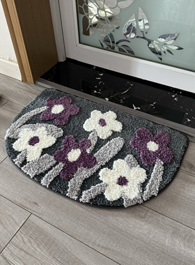 紫色苔藓地毯浴室门口吸水垫子植绒灰紫森系高低毛绒进门地垫卧室