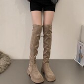 厚底过膝长靴女显瘦2025新款 法式 绒面高筒瘦瘦靴弹力骑士靴长筒靴