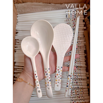 VALLAHOME陶瓷星星筷子勺子马卡龙色汤勺饭勺ins风家用