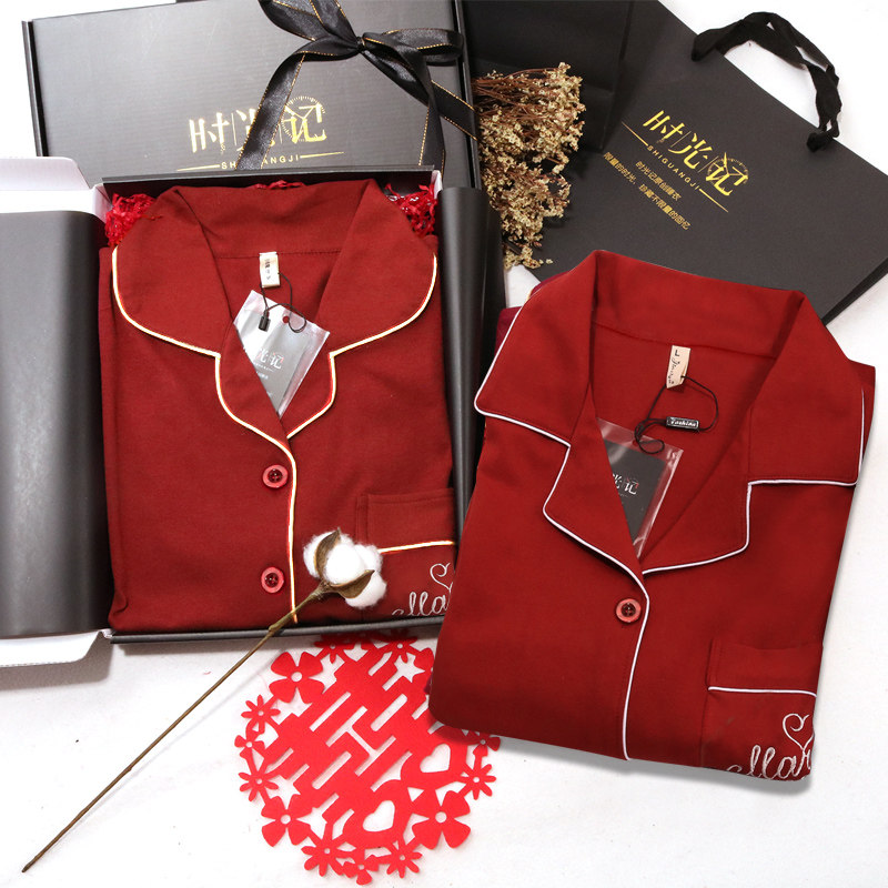 时光记情侣睡衣春夏长短袖两件套装结婚红色新婚纯新疆棉正品礼盒,女士内衣/男士内衣/家居服,睡衣/家居服套装,淘宝优惠券,粉丝福利购,淘宝优惠卷