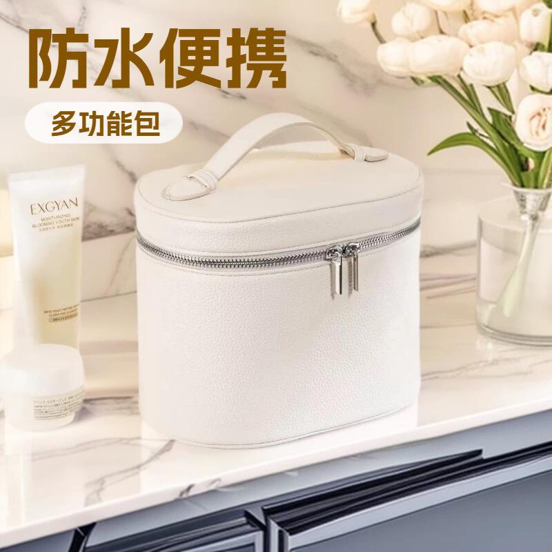 皮质大容量多隔层水桶化妆包图片