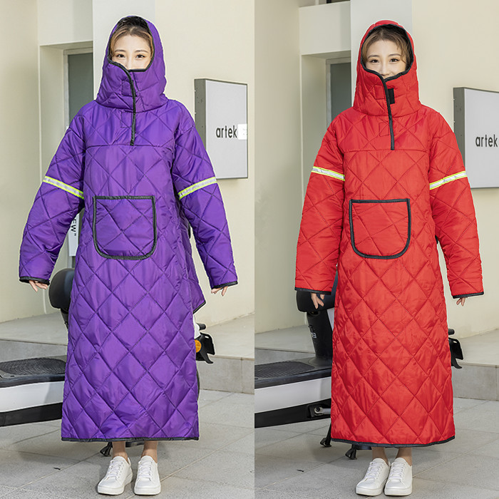 电动车挡风衣冬季加绒加厚加大防水防寒保暖电车长款女款骑车衣