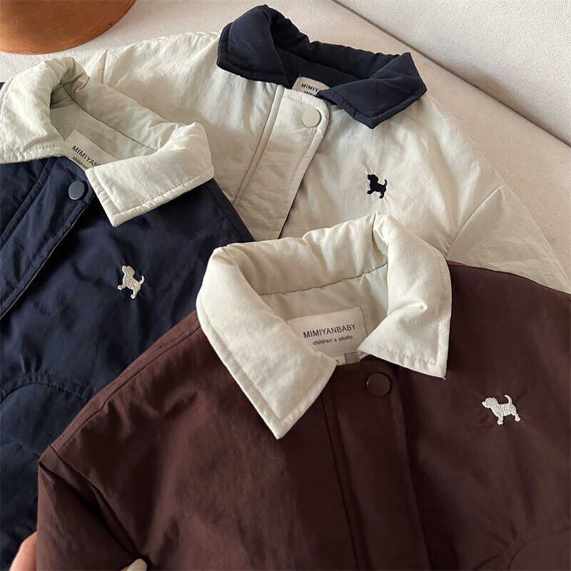 儿童卡通小狗翻领棒球服秋冬潮棉服男宝宝男女童保暖外套休闲上衣