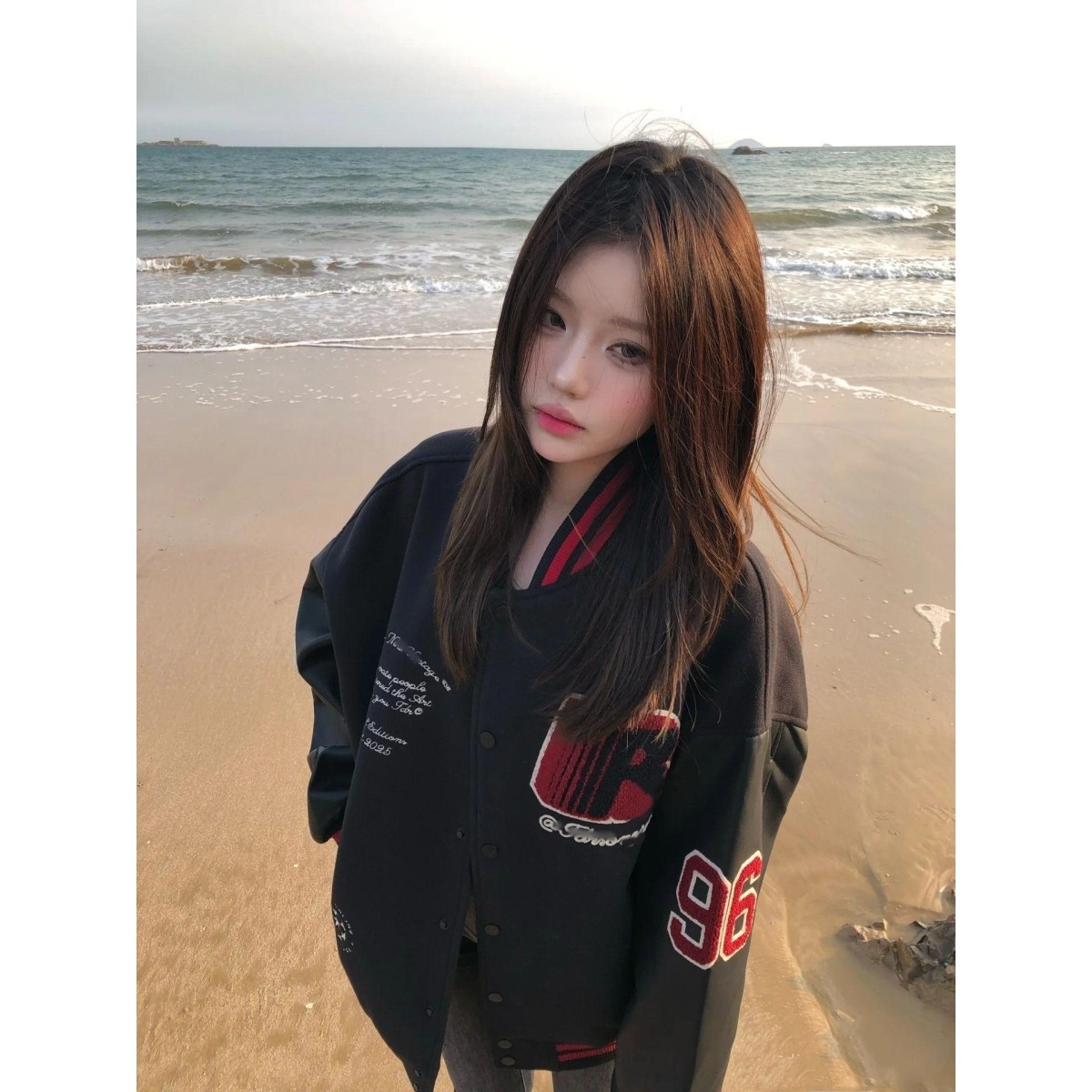 【夹棉加厚 毛呢夹克】美式复古棒球服女秋季徽章拼接撞色