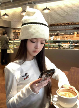 【30D德绒面料】腊肠刺绣德绒打底衫女秋冬白色内搭长袖t恤上衣