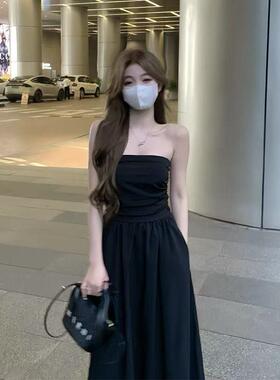 辣妹褶皱抹胸连衣裙女装时尚气质a字裙收腰显瘦中长裙子A字打底裙