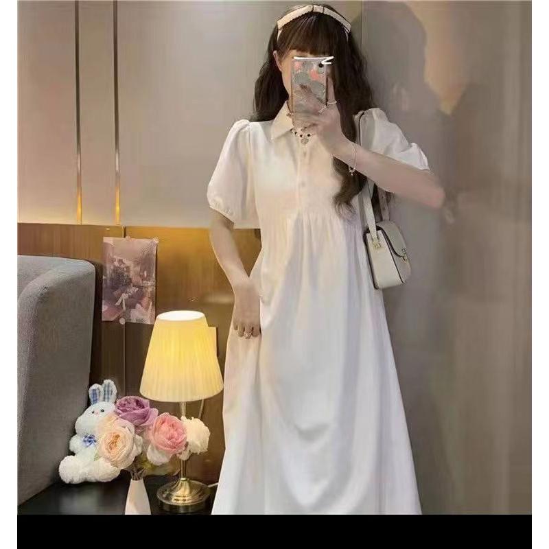 夏季新款法式初恋甜美泡泡袖超仙白色连衣裙女学院风初恋裙子