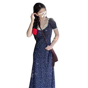 温柔风法式u领波点连衣裙子女2026新款夏季简单大方得体气质长裙