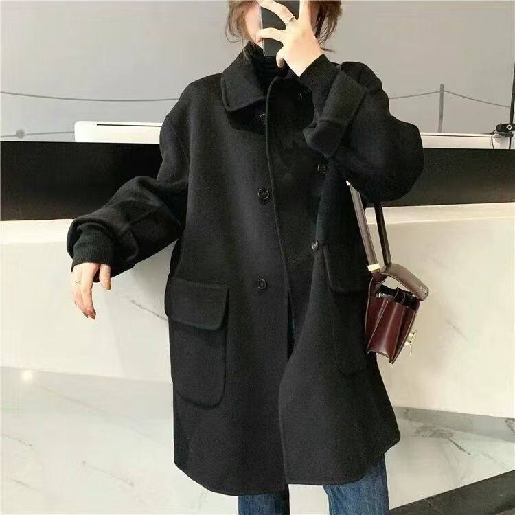 春季新款韩版双面羊绒大衣女小个子中长款宽松显瘦驼色羊毛呢外套