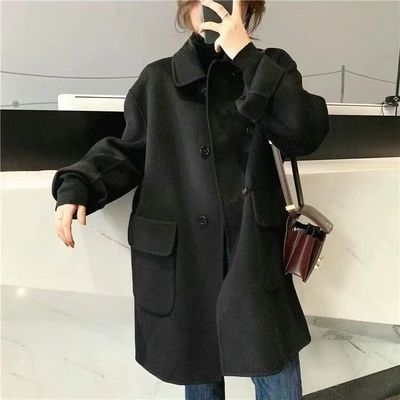 春季新款韩版双面羊绒大衣女小个子中长款宽松显瘦驼色羊毛呢外套