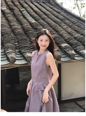 紫色无袖背心连衣裙女2025新款今年流行小个夏季穿搭长裙