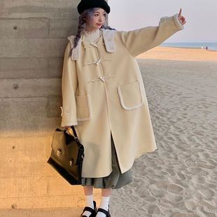 加绒霍里德地图高级感超好看外套秋冬奶黄色牛角扣中长款呢子大衣