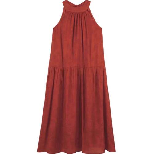 红色挂脖连衣裙大码胖mm度假风设计感后背系带宽松氛围感别致长裙