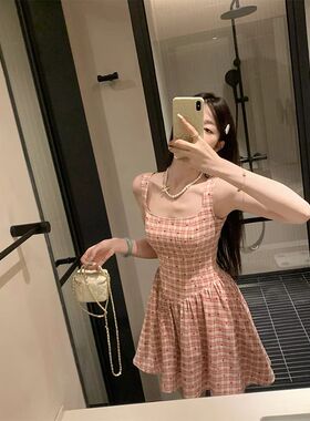 EIA一尧甜心雪莉玫韩系连衣裙女夏甜美皮少女感格纹A字裙
