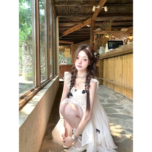 仙气薄纱公主娃娃裙小个子连衣裙法式 甜美蝴蝶结飞飞袖 设计感新款