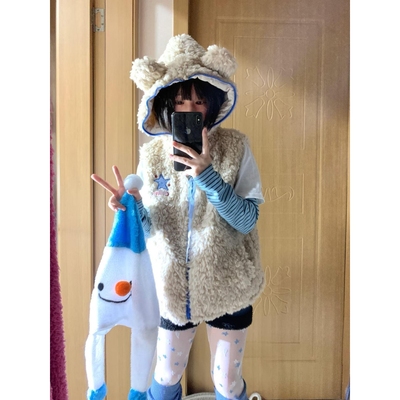 夹棉连帽小熊耳朵马甲背心女2025新款今年流行爆款超好看外套