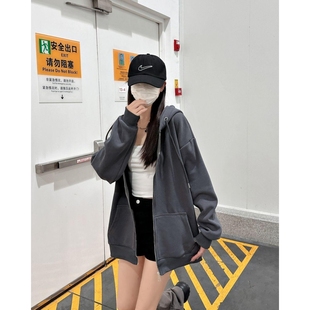 6909实拍仿棉华棉薄款 外套 加绒连帽口袋拉链开衫