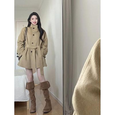 卡其色呢子大衣女秋冬2025新款毛呢外套高级感小个子短款韩系气质